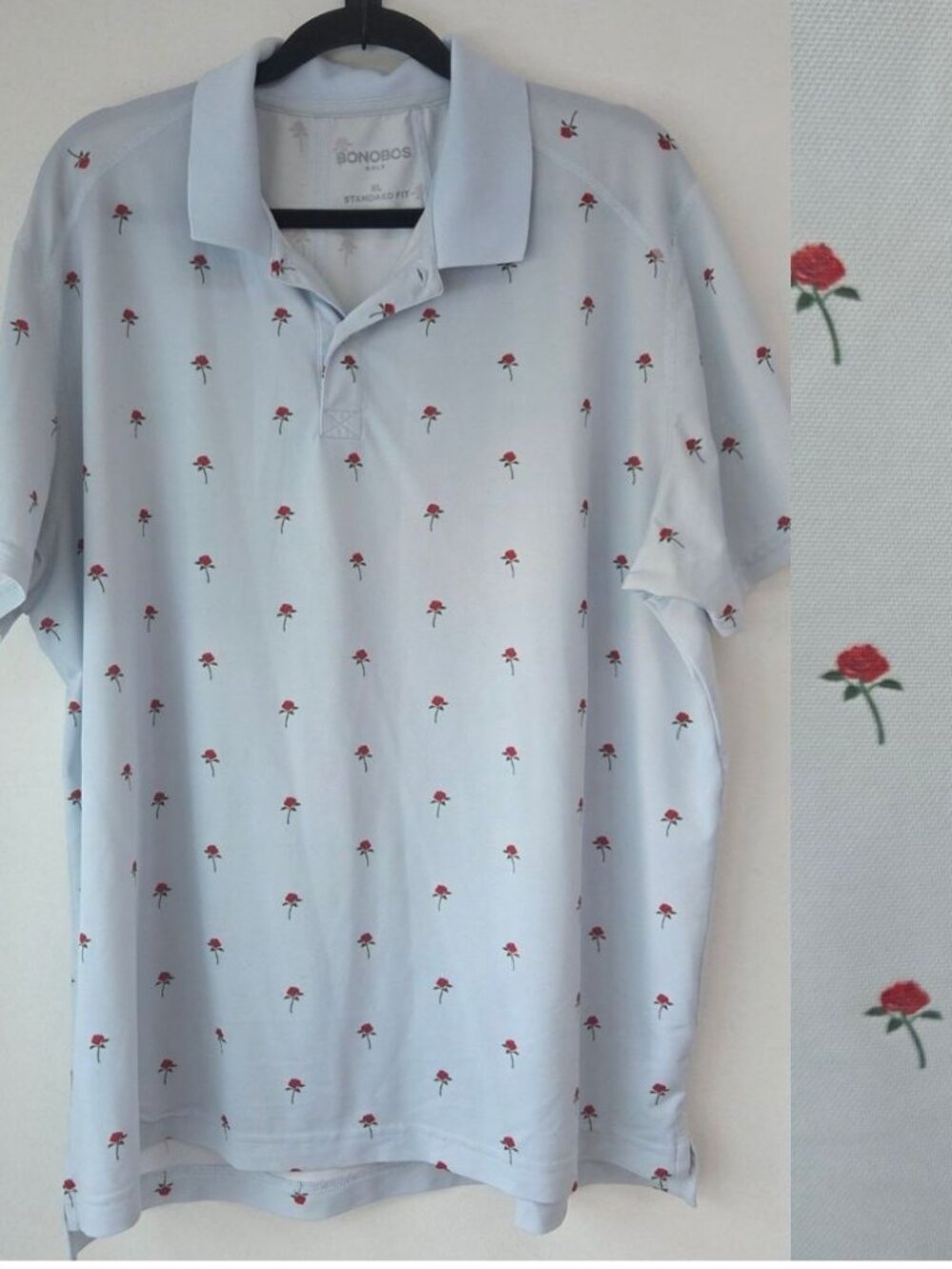 Bonobos Golf Short Sleeve Polo Shirt Blue Rose Print Golfing Performance Men XL